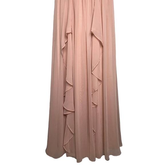 Eliza J Lace Bodice Chiffon Ruffle Tiered Maxi Gown in Blush Pink Size 4 - Picture 3 of 12